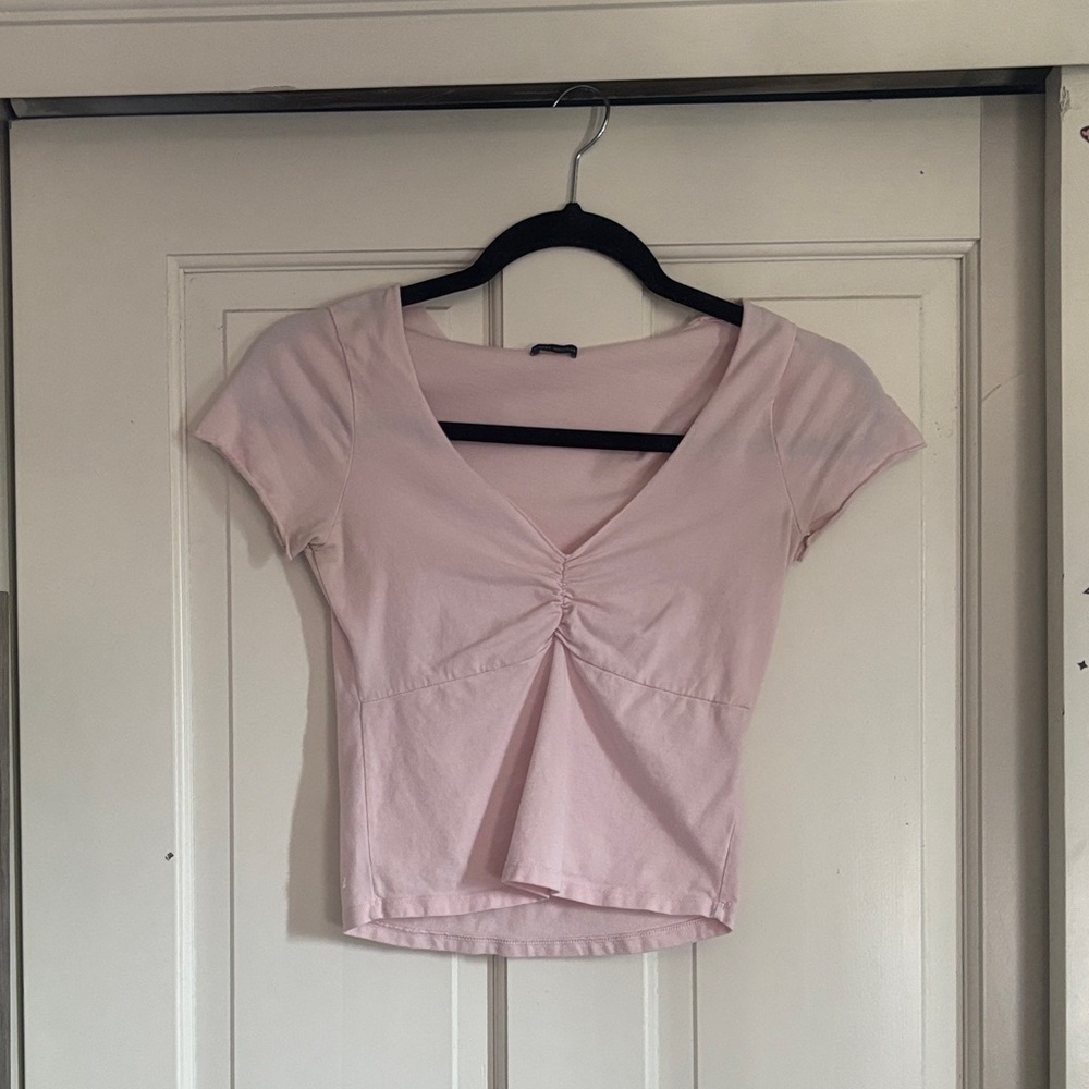 Women's Pink V-Neck Ruched Top